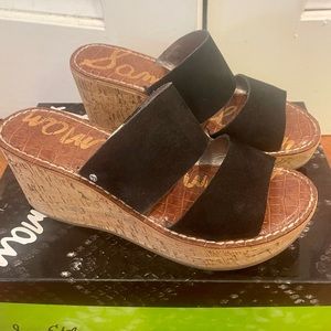 Sam Edelman Rita Cork Screw Wedges Black Suede